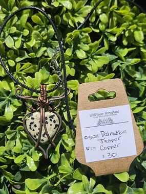 Dalmatian Jasper OWL Pendant Necklace - Copper Wire